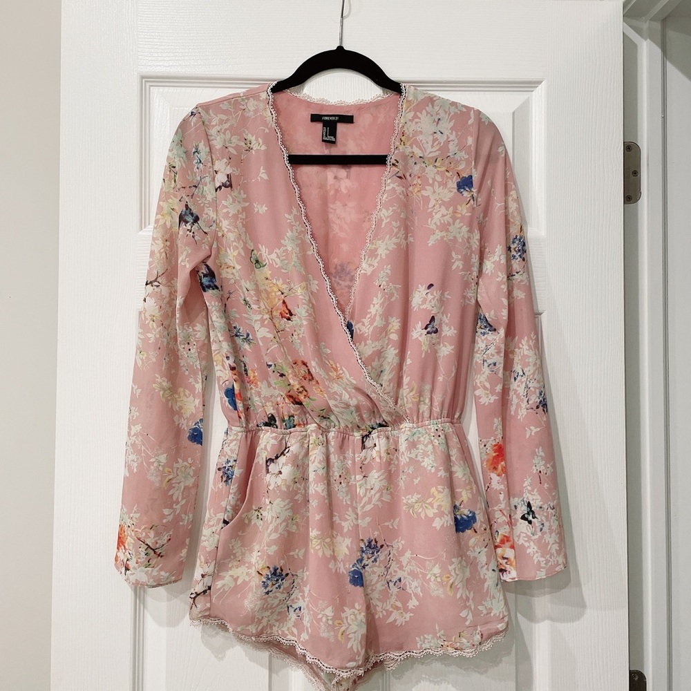 F21 Floral Long-sleeve Romper